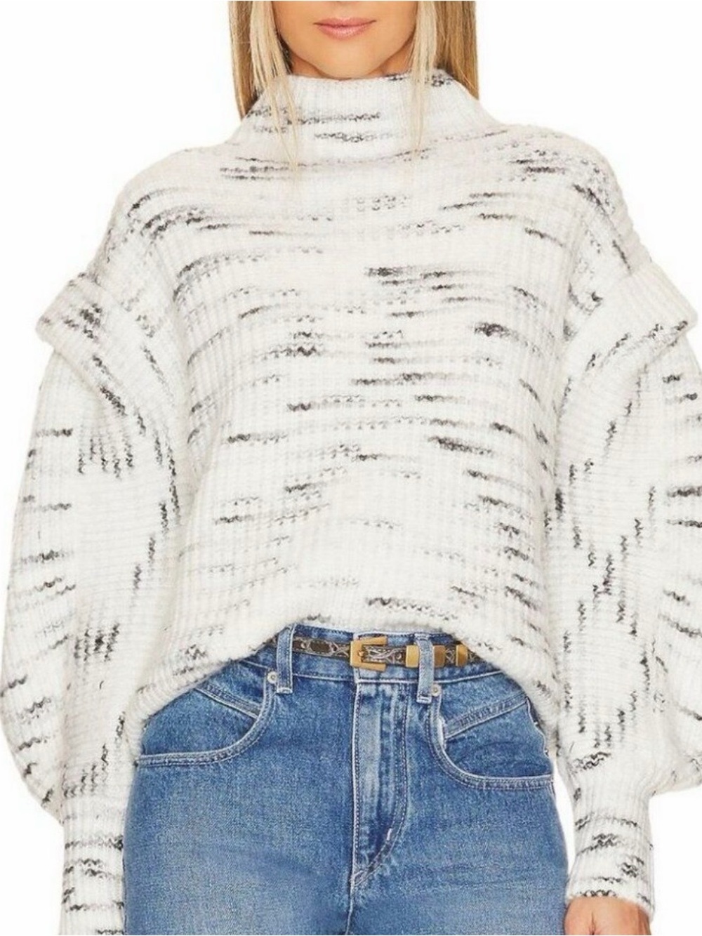 Varley Womens Belgrave Knit Sweater XS Egret Charcoal Dalmatian Wool Blend